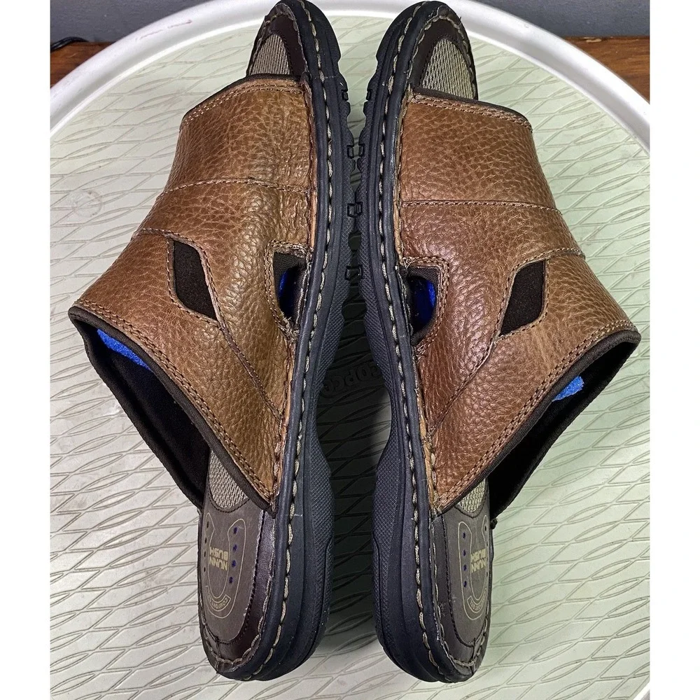 Nunn Bush Mens Genuine Leather‎ Brown Slip-on Open Toe Sandals Sz. 10 EUC